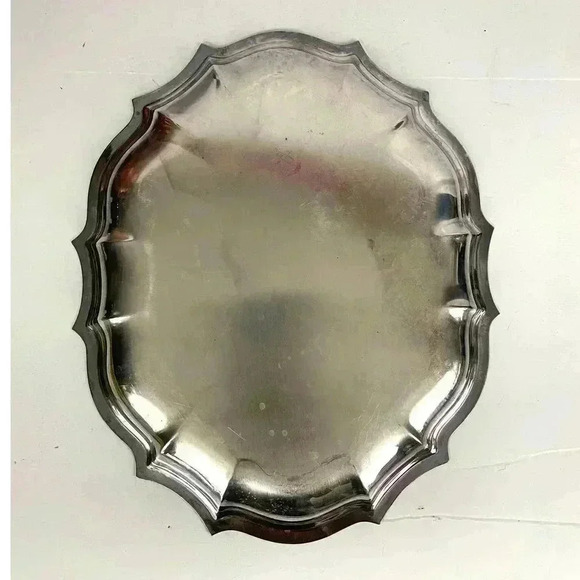 VTG Chippendale Silver Plated Trinket Dish 11" X 9" Scalloped Edges Platter - Picture 6 of 12